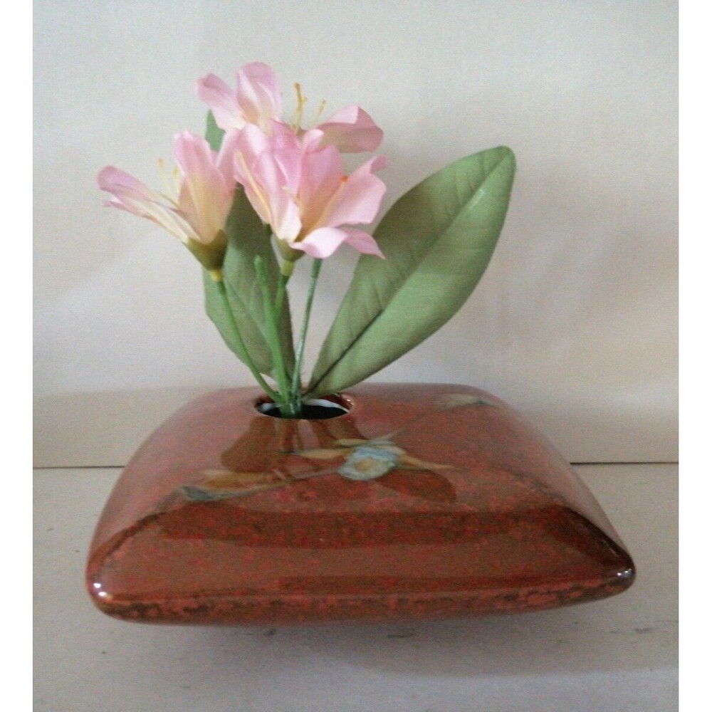 Studio Art Pottery Square IKEBANA VASE With FLOWER FROG Floral Arranger Signed
